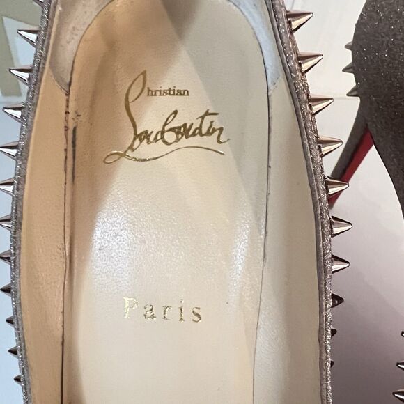 Christian Louboutin Anjalina 85 Rose Gold Glitter Spikes Stiletto Heel Pumps 37 - Picture 16 of 16